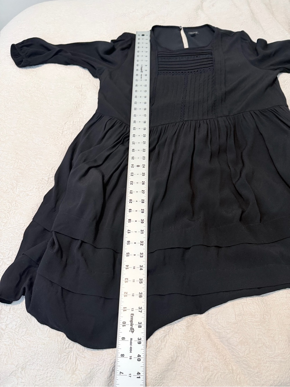 Ann Taylor Black Tiered Pintuck Dress Flowy Lagenlook Minimalist capsule - Picture 3 of 12